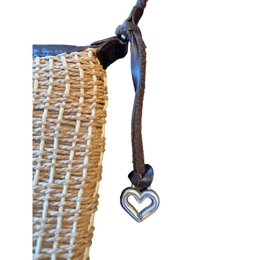 Brighton Woven Straw Shoulder Bag Leather Trim Purse Zip Top - Picture 3 of 6